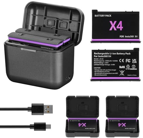AXFEE Batteria Caricabatterie Kit, 2500mAh Batteria Ricaricabili Originale, Batteria Caricatore Inst//360X4 e USB Tipo-C, Compatibile con Insta-360X4(Caricabatterie + 2*batteria)