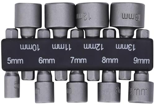 9 Pcs Hex Drill Bits Tools, Socket Nut Driver Set Hex Shank Nut Setter Driver Powerful Socket Combination Quick Change Metric Nut Driver Set for ElectricManual Screwdrivers