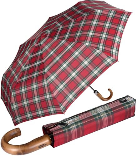 iX-brella - Herrenschirm XXL 121 cm mit echtem Holzgriff und Auf-Zu-Automatik - check red