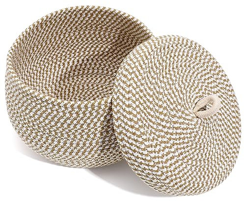 Alipis Petit Panier Décoratif En Corde Avec Couvercle Panier De Rangement De Bureau En Coton Tissé Pour Salon
