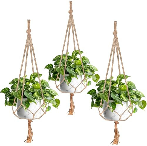 MY Garden Macrame Plant Hanger 3Pack Jute Plant Holder for Indoor Plants Handmade Jute Rope Boho Style Planter Basket Flower Pot Holder for Patio Deck Ceiling Wall Decorations (105CM)