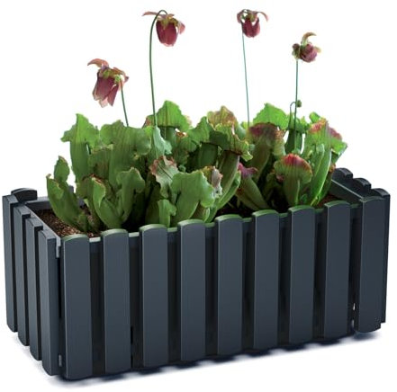 Window Box Flower Pot Planter 2 Sizes 4 Colours Rustic Slat Farm House Design Rectangle Garden Patio Decoration Pot (Anthracite, Medium - 38cm)