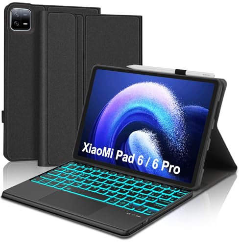 SENGBIRCH Cover Tastiera Xiaomi Pad 6/6Pro Tablet 11 - Custodia con Tastiera Trackpad per Tablet Xiaomi Pad 6/6Pro, Tastiera Bluetooth Magnetica Layout Italiano con Retroilluminazione 7 Color, Nero