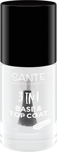 SANTE Naturkosmetik 3 in 1 Base & Top Coat + Veganer Nagelhärter, Unterlack & Überlack, 15-Free, mit über 80% natürlichen Inhaltsstoffen, Schnelltrocknend & Langanhaltend, 8ml
