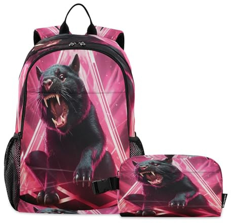 DDDIYEU Roter Schicker Tasmanischer Teufel Schulter Rucksacks Bookbag Kinderrucksack Isolierte Lunchbox-Tasche Mittagessen Tasche für Reise Kinder