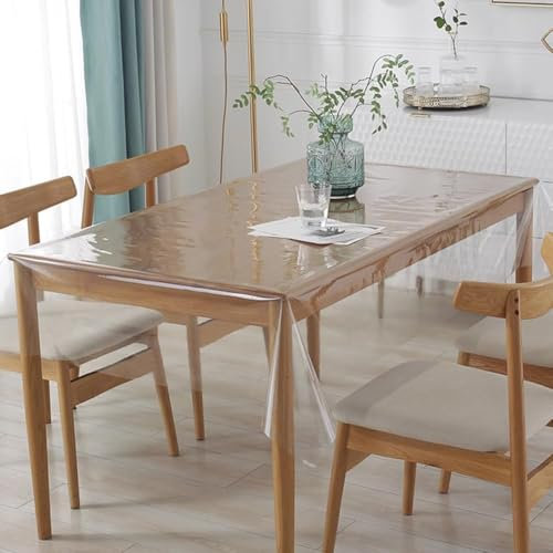 DASIAUTOEM Mantel PVC Transparente, Protector Mesa Transparente, Mesa Rectangular Impermeable Lavable, Película Protectora de 0.13 mm para Cocina Restaurantes Bodas Jardín (140 x 140 cm)