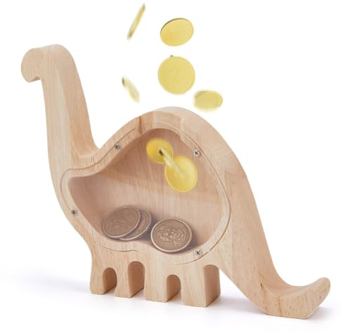 DICOSMETIC Holz Dinosaurier Sparschwein Niedliches Dino Münzbank Tier Geldkasten Bargeldglas Mit Klarem Acrylglasbrett Sparschweine PapayaWhip Cartoon Sparschweine Für Erwachsene Frauen Männer