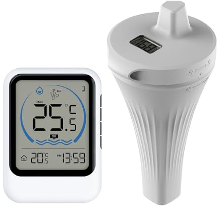 KUWUNG Poolthermometer, Funk Schwimmend Pool Thermometer, Wasserthermometer mit Außensensor, Pool Thermometer funk für Schwimmbad, Whirlpool, Badewanne (Keine Batterie)