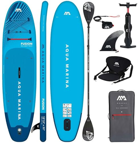 Aqua Marina Fusion 10'10 – Aufblasbares SUP Board Allround 2in1 mit Kajaksitz & Doppelpaddel – Paddle Board Set für Anfänger & Fortgeschrittene – Komplettset mit Pumpe, Rucksack & Leash