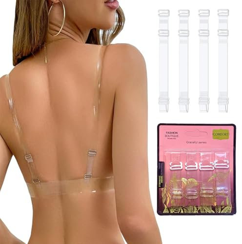 Jurqqer Durchsichtige BH-Träger – 2 Paar transparente BH Träger | Hautfreundliche Unsichtbare Bügelträger, Abnehmbar & Verstellbar für Trägerlose BHS | 12mm & 15mm Non-Slip
