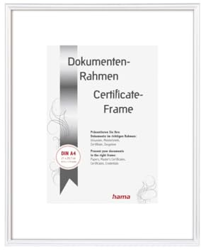 Hama Kunststoffrahmen Sevilla, Weiß, Polystyrol, 21 x 29,7 cm, DIN A4 | Dokumentenrahmen weiß, ideal für Urkunden etc., Fotorahmen für Kindergarten, Schule, Krankenhaus, mit Passepartout