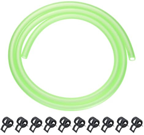 sourcing map 3.3 Feet Fuel Line Hose, 3/16 Inch (5mm) ID Silicone Fuel Line with 10pcs Hose Clamps, Petrol Gas Tube for Motorcycle, Dirt Pit Bike, ATV, Snowmobile, Green