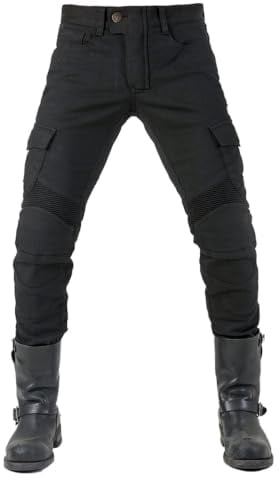 VOLERO® Pantaloni Uomo Moto Originali JES-06 | Pantalone Moto Uomo con Protezioni | 97% Cotone + 3% Spandex | Inserti Elastici e Imbottitura Protettiva Rimovibile