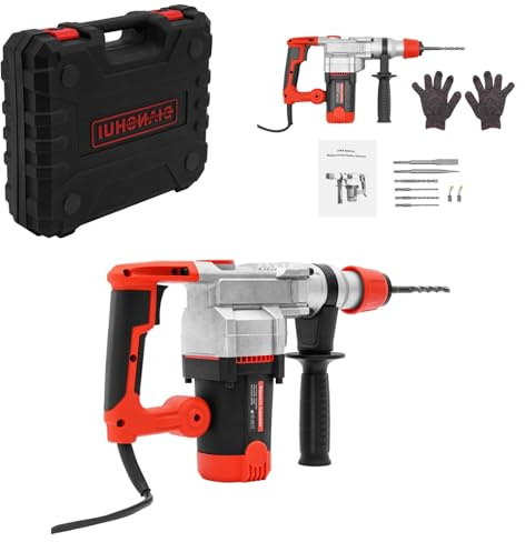 ROGONPDK 2200W Professional Bohrhammer | 930r/min Schlagbohrmaschine | Handgerät Elektrohammer | Multifunktional Schlagbohrer mit 2 Kohlebürsten & Tragetasche, Meißel Zubehör Set
