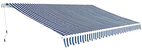 Qnhdfrt Gelenkarmmarkise 500 cm Blau/Weiß Ausziehbar mit Handkurbel Robuster Aluminiumrahmen für Terrasse Garten Balkon Sonnenschutz