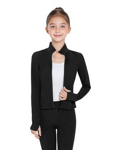 Lovdaswi Girls Athletic Jacket Zip Up Horse Riding Shirts Kids Workout Coat