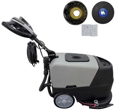 BEILOCKERY Commercial Floor Scrubbing Machine 16.9 Automatic Walk-Behind Floor Scrubber Dryer 13.2 Gallons of Dual Tanks for Warehouse/Office/Hotel 173RPM 110V