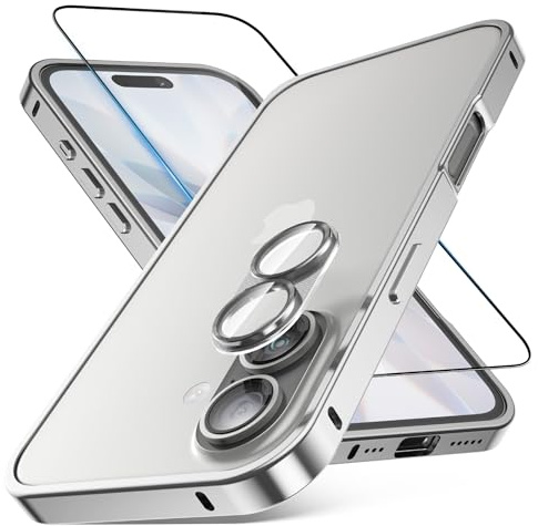 Eastcoo Metal Bumper Case for iPhone 17, Aluminum Frame Slim Case[Separate Metal Lens Protector] [HD Tempered Glass Screen Protector] [Hippocampal Buckle Design] Cover for iPhone 17 6.3 Inch Silver