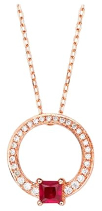 Tolldek Damen Halskette Modeschmuck Rose Gold Au585 14K, Rot 0.1ct Rubin Kreis Anhänger Damenkette Quadratschliff, 585 Gold Kette Frauen Echte Goldschmuck, 45CM