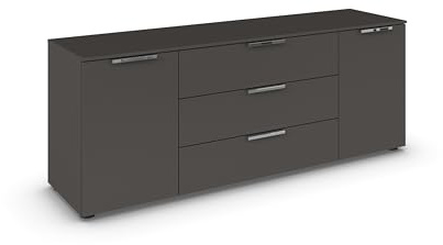 Rauch Möbel Flipp, Kommode, Farbe Graphit, Breite 160 cm | Sideboard, 2-türig, 3 Schubladen, Soft-Close-Funktion, für Schlafzimmer, Gästezimmer, Wohnzimmer, Garderobe, Flur