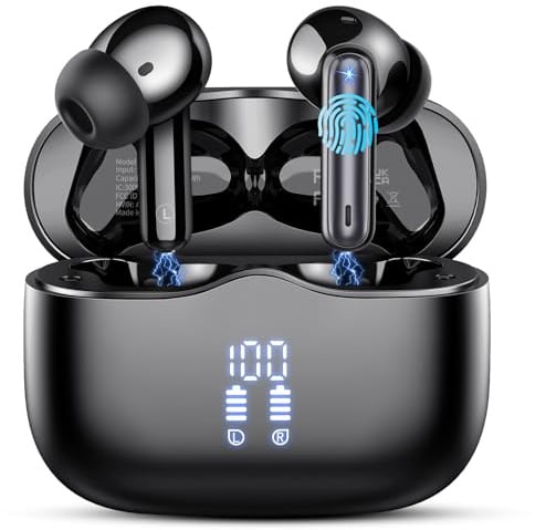 Bluetooth Kopfhörer, In Ear Kopfhörer Kabellos Bluetooth 5.4 mit 4 ENC Noise Cancelling Mics, 2026 Kabellose Kopfhörer 40Std Tiefer Bass IP7 Wasserdicht Sport Ohrhörer für Arbeit und Studium Schwarz