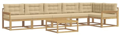 vidaXL Outdoor-Sofagarnitur 7 pcs Weiß und Beige 79 x 79 x 37 cm, Moderne Garten-Sofa-Ecke, wetterfestes Set, modulares Lounge-Möbel, ergonomisch & Akazien-Stil