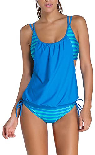Aleumdr Tankini Damen bauchweg Bademode Set zweiteilig Push up mit Einstellbarer Bikinislip Tankini Top Soft Cups, Hellblau, X-Large(EU48-EU50)