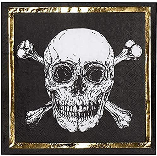 Piraten-Servietten Tischdeko 20 Stück Partyzubehör schwarz-weiss 33 x 33 cm - Schwarz