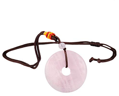 KYEYGWO Natural Crystal Peace Donut Pendant Necklace for Women Men | Gemstone Necklace, Lucky Chinese Peace Buckle Necklace, Adjustable Nylon Cord, Attracts Wealth Prosperity Crystal Jewellery