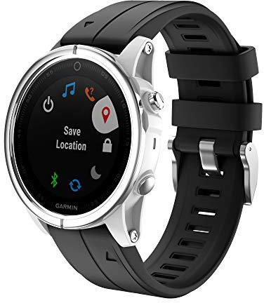 NotoCity Armband für Garmin Fenix 5S / 5S Plus/Fenix 6S / 6S Pro/Fenix 7S / D2 Delta S, 20mm Breite Silberne Schnalle Silikon Quick-Fit Uhrenarmband für Garmin, Mehrfache Farben (Schwarz)