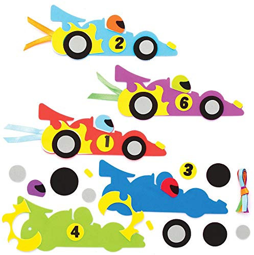 Baker Ross Lesezeichen-Set, Rennauto, 6er-Pack, Kunst und Basteln für Kinder zum Erstellen, Verzieren und Verwenden, AT723