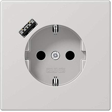 Jung LS1520-18ALG Serie LS - Enchufe tipo Schuko con USB tipo A (máx. 3 A) con mayor protección táctil (termoplástico irrompible), color gris claro