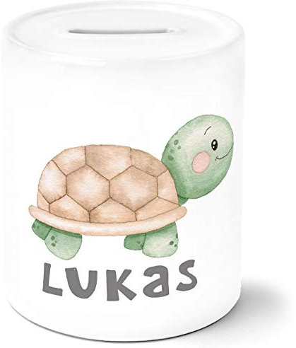 SpecialMe® Kinder Spardose mit Namen Schildkröte Tiermotive Watercolor Sparschwein Keramik personalisierte Geschenke weiß Unisize