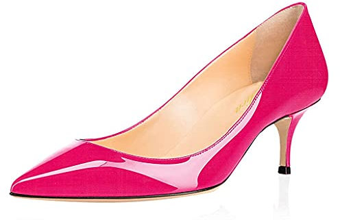 Lutalica W Women's Pointed Toe Patent Leather Elegant Comfort Slip On Kitten Heel Dress Pumps Shoes Rose Size 5.5
