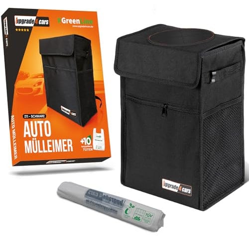 Upgrade4cars Cubo de basura para coche con tapa y bolsas biodegradables | Papelera portátil para vehículo | Accesorios coches interior gadget