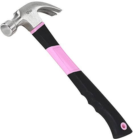 FASTPRO Pinker Hammer, gebogener Klauenhammer aus Fiberglas mit komfortablem Griff, 340 ml