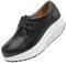rismart Cuero Plataforma Zapatillas Balancin Mujer Cómodo Casual Caminar Zapato Negro,40.5