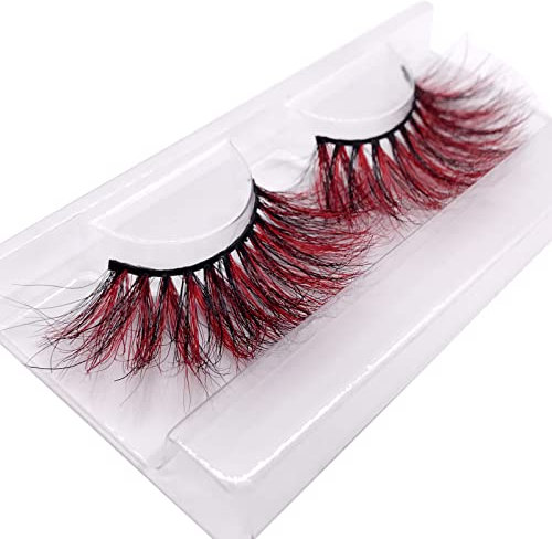 Faux cils RUI 3 Modèles 3D Rouge Noir Mixte Faux Lashes Colorés Exagérés Maquillage des Yeux Dramatique Cils De Maquillage Halloween Réutilisables Faits À La Main De 25 Mm(Color:C)