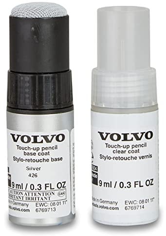 Volvo Original 426 Silver Metallic Lackstift Set - 9ml Basislack, 9ml Klarlack - Lackreparatur Set Ausbesserungslack Silber 31266481