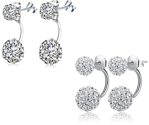 Bo Win 925 Sterling Silber Ohrringe Damen - Doppel Kugeln Ohrstecker Mit Zirkonia, Runde Ohrhänger Für Frauen Und Mädchen