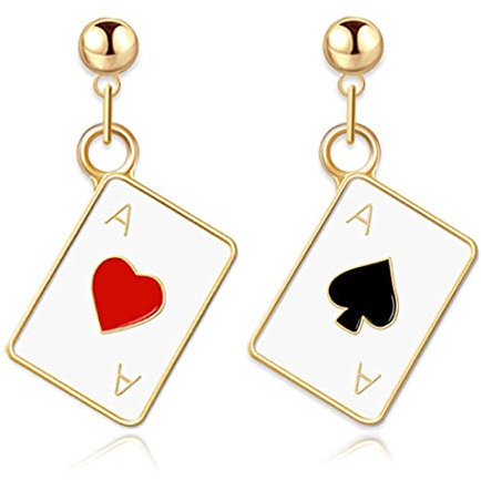 Clyhon Einzigartige lustige 18 Karat vergoldete hypoallergene Poker-Herzen und Pik-Ass-Spielkarten baumeln Tropfen-Ohrstecker für Frauen-Mädchen-Glücksspiel-Casino-Schmuck-Geschenk