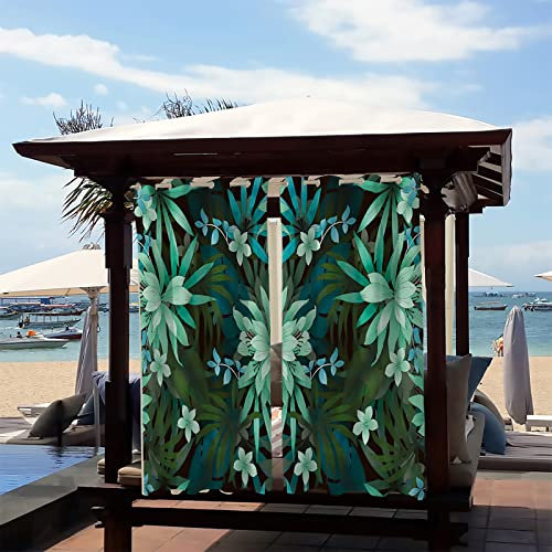 2022 Das Neue 2 Stück Outdoor Vorhang Wetterfest 132x213cm Tanzende Blumen 3D gedruckt Outdoor Verdunkelungsvorhänge mit Ösen Wasserdicht Sichtschutz Sonnenschutz für Balkon Terrasse Veranda Pergola