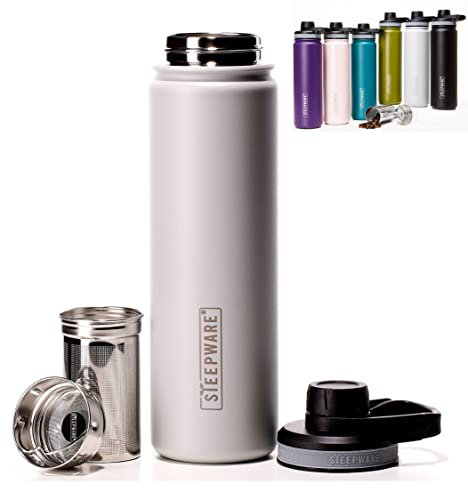 The Tea Spot Steepware Tea Tumbler,Tea Thermos, 22oz, Fog Grey- Travel Bottle with Tea Infuser for Loose Leaf Tea or Iced Coffee - Sleek Double-Walled Insulated Bottle