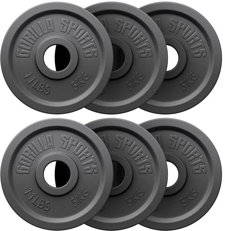 GORILLA SPORTS® Olympia Hantelscheiben - 1,25kg, 2,5kg, 5kg, 10kg, 15kg, 20kg, 25kg, 30kg Gewichte, 50mm Bohrung, Gusseisen, Einzeln/Set - Gewichtsscheiben, Hantelscheiben-Set, Hanteln