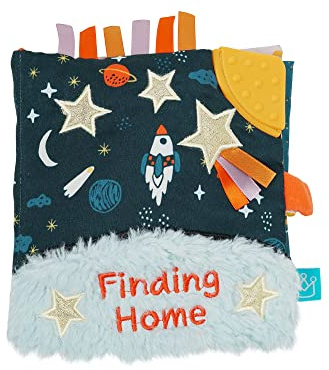 Manhattan Toy Little Rocket Finds Home Soft Activity Crinkle Book for Baby & Toddler with Tethered Characters Small