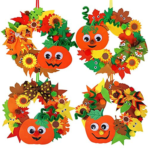 DIY Filz Bastelset für Deko Bastelset Herbst Basteln Kinder Kunst und Handwerk Set,24 Stück Kürbis/Kranz/Eule Bastelset für DIY Kindergarten Wohnzimmer Schlafzimmer Halloween Dekorieren