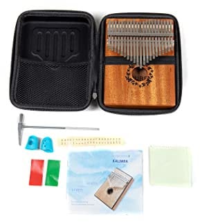 GEWA Kalimba Daumenklavier Mahagoni, Motiv Blätter, 21 Stahlzungen, stimmbar, inkl. Tasche, Stimmhammer, Anleitung