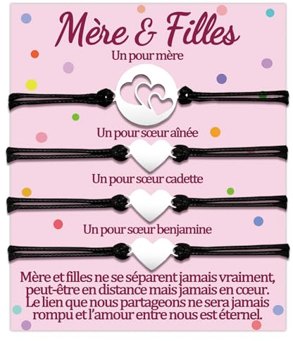 Temulnee Mere Fille Bracelet Cadeau Maman et 2 3 4 Filles Bracelets Assortis Pour 2 3 4 5 Pièce Mère Noel Mamounette Cadeau Fetes Des Mere Anniversaire Femme Ado Fille Original Idee Coeur Bijoux