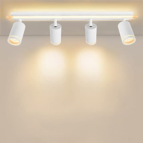 Deckenstrahler 4 Flammig LED Weiß Schwenkbar 350° Deckenleuchte Unteres Glühen 11W+4x5W GU10 Spots, 3000K Deckenspots Küchenlampe Deckenlampe Strahler