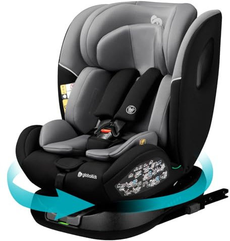 globalkids kindersitz 360 Drehbar isofix, i-Size 40-150cm(0-36kg) Reboarder Baby Autositz, ab Geburt -12 Jahre,Grey,ECE R129
